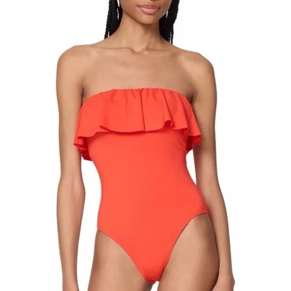 New KATE SPADE Sz XS Ruffle One Piece Green Swimsuit Strap Liner Fern Moss NWOT - Picture 8 of 9